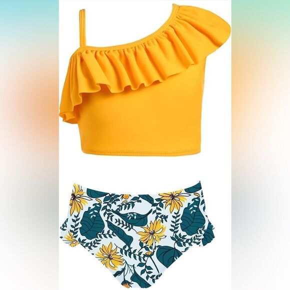 New Girls Swimsuit Ruffles Flounce Printed 2 Pc Bikini Bathing Suits 12 - Picture 2 of 4